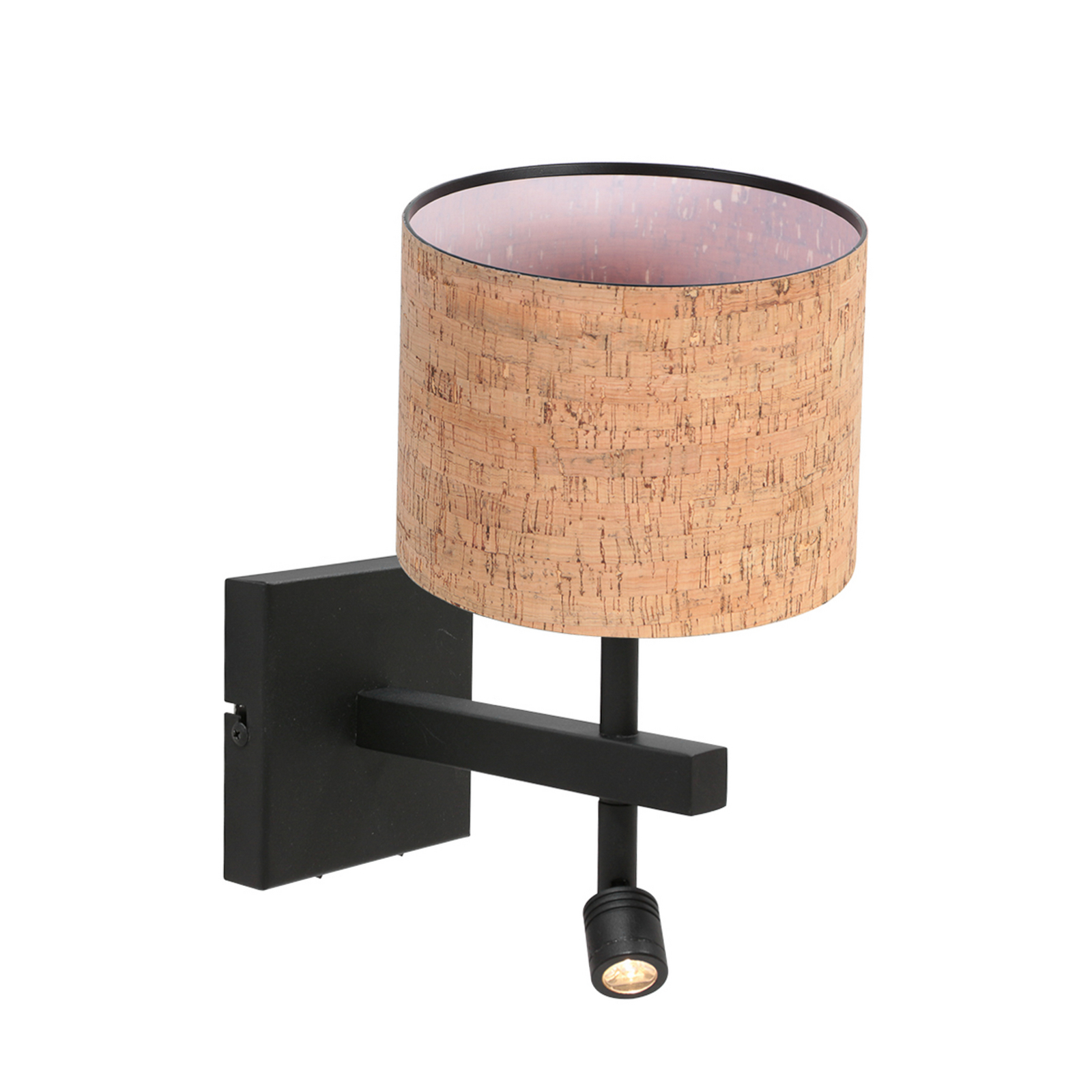 Stang wall lamp, black/brown LED reading light Height 27 cm Cork